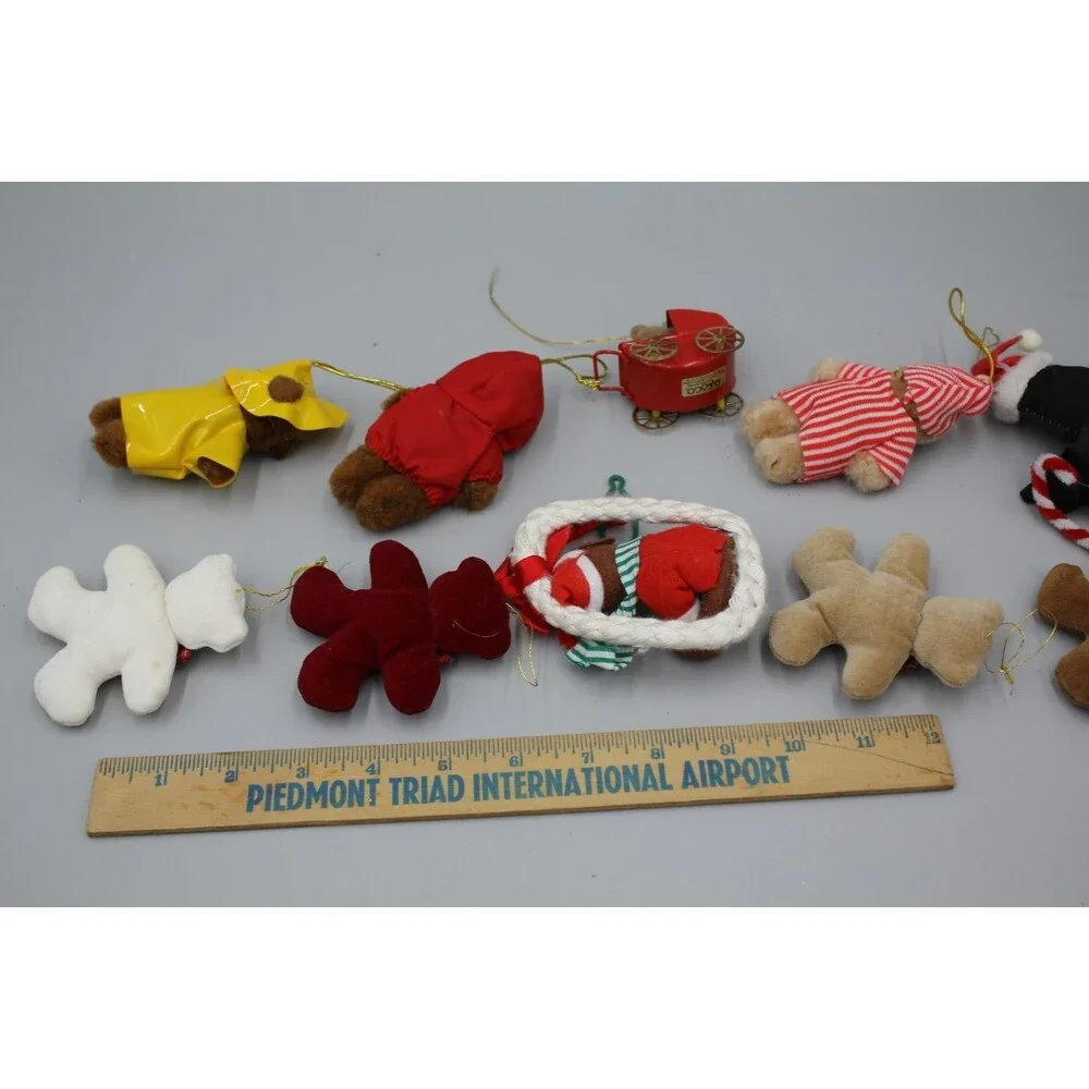Vintage Teddy Bear MCM Christmas Decor Lot Of 10 Raincoat Penguin Pajamas Bows